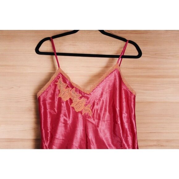 Valerie Stevens Satin Slip Dress Size M Red Lace Trim Vintage Y2K Lingerie - Picture 6 of 16